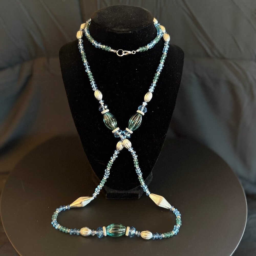 "Azure Cascade" Convertible Beaded Necklace